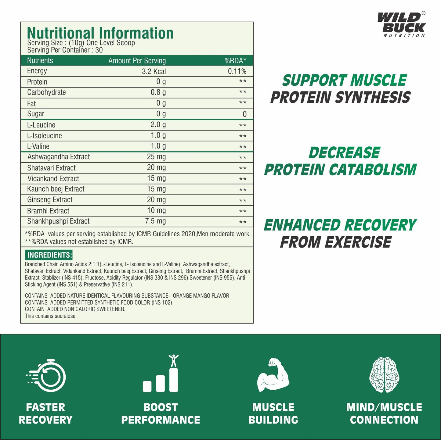 BCAA with Natural & Powerful Herbs | 30 Servings