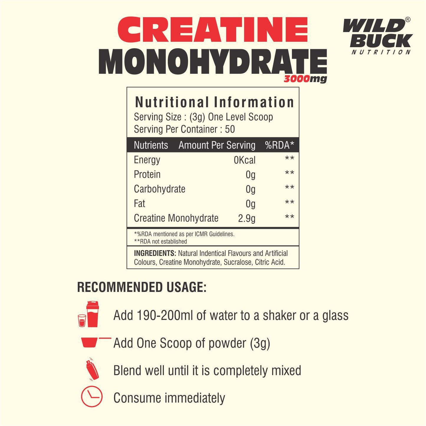Creatine Monohydrate 3000mg | 50 Servings | Flavoured