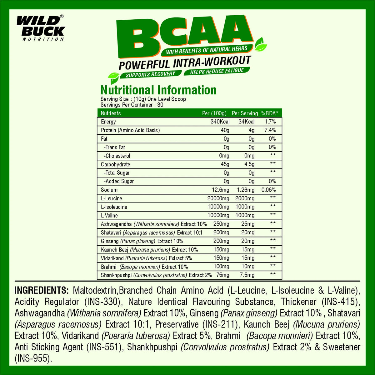 BCAA with Natural & Powerful Herbs | 30 Servings
