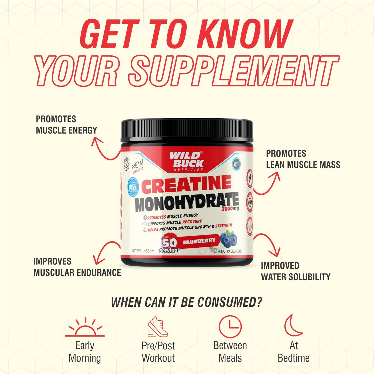 Creatine Monohydrate 3000mg | 50 Servings | Flavoured
