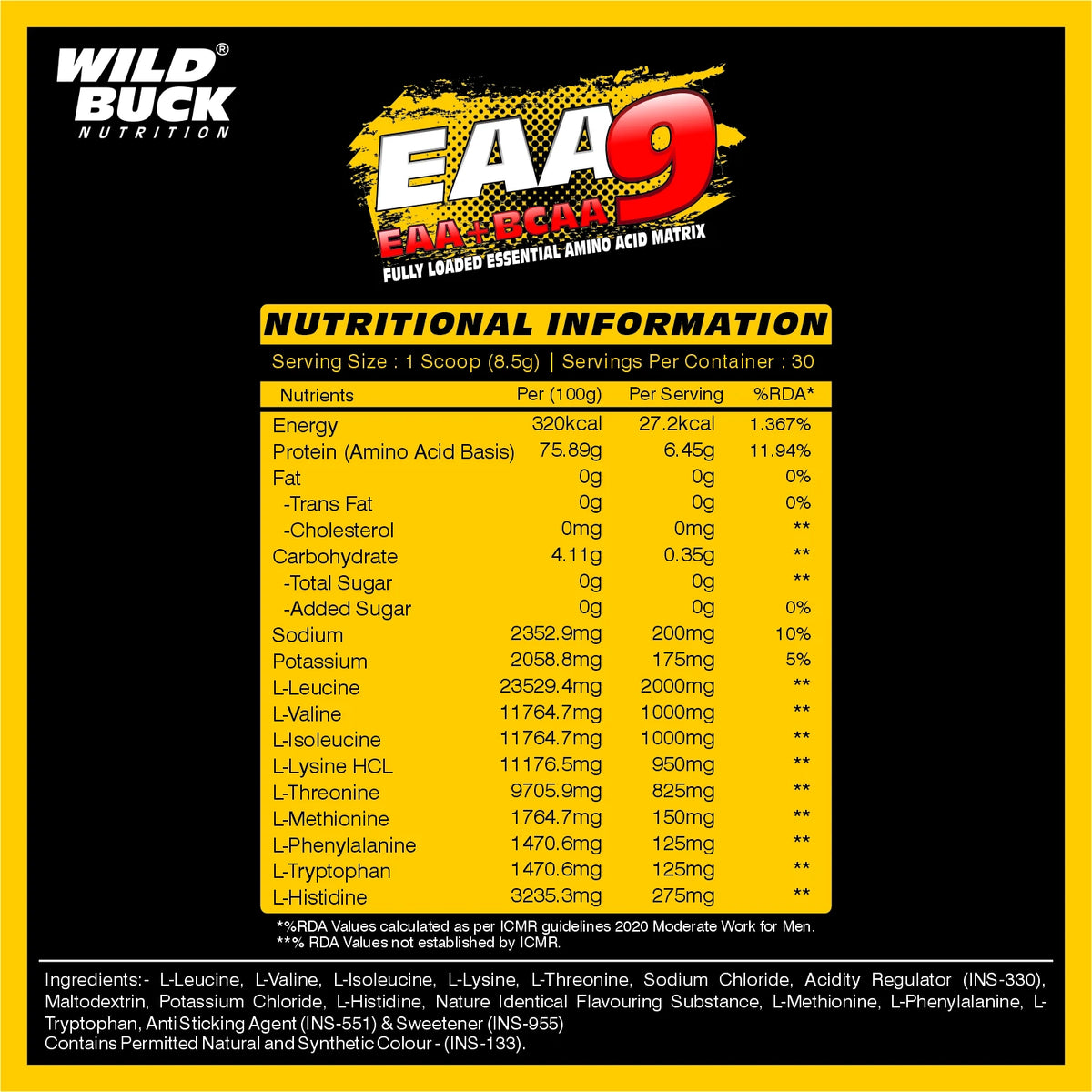EAA-9 | All 9 Essential Amino Acids for Muscle Recovery |  30 Servings | 255g