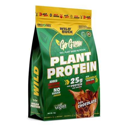 Vegan Plant Protein Powder | Made with Pea, Brown Rice | Added Digestive Enzymes