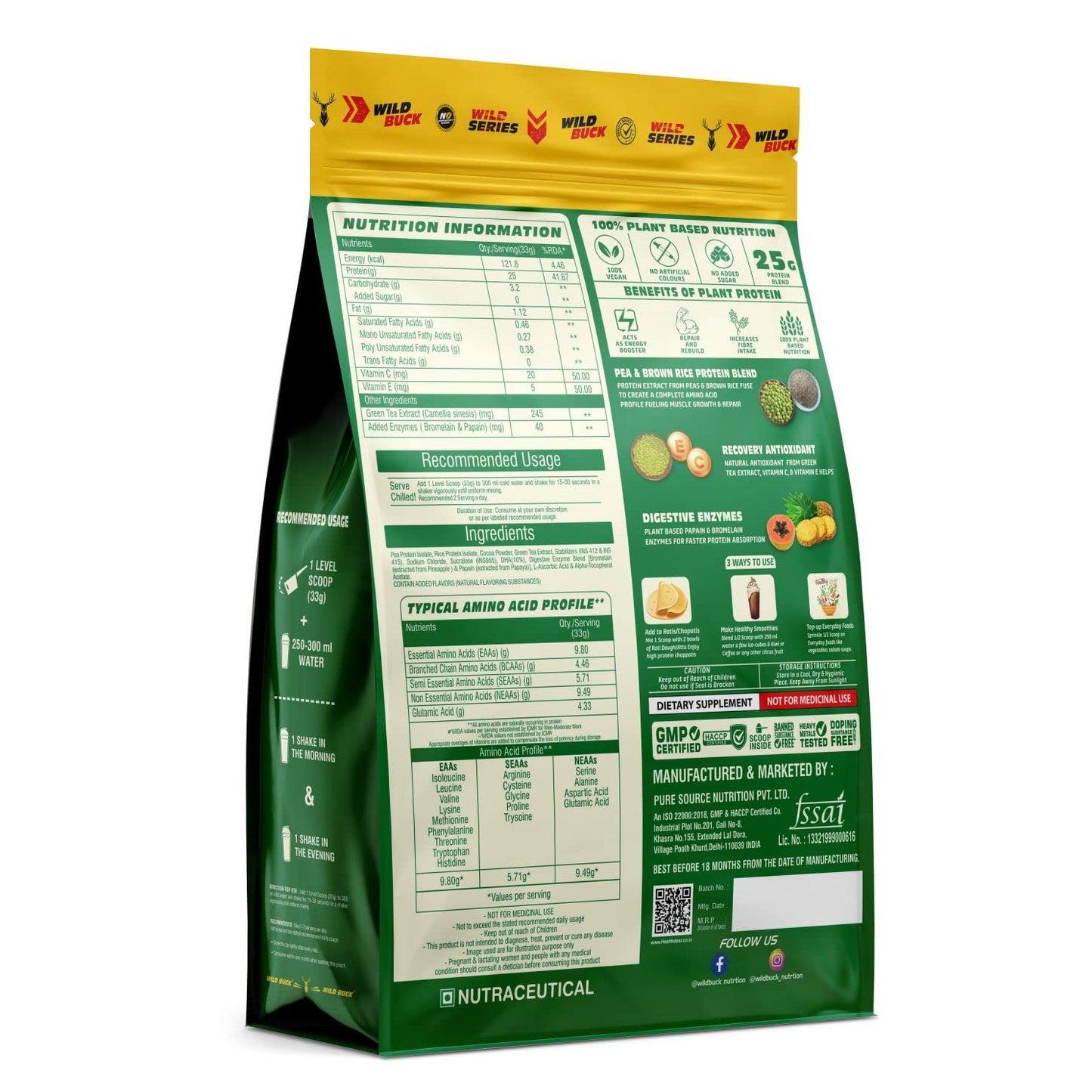 Vegan Plant Protein Powder | Made with Pea, Brown Rice | Added Digestive Enzymes