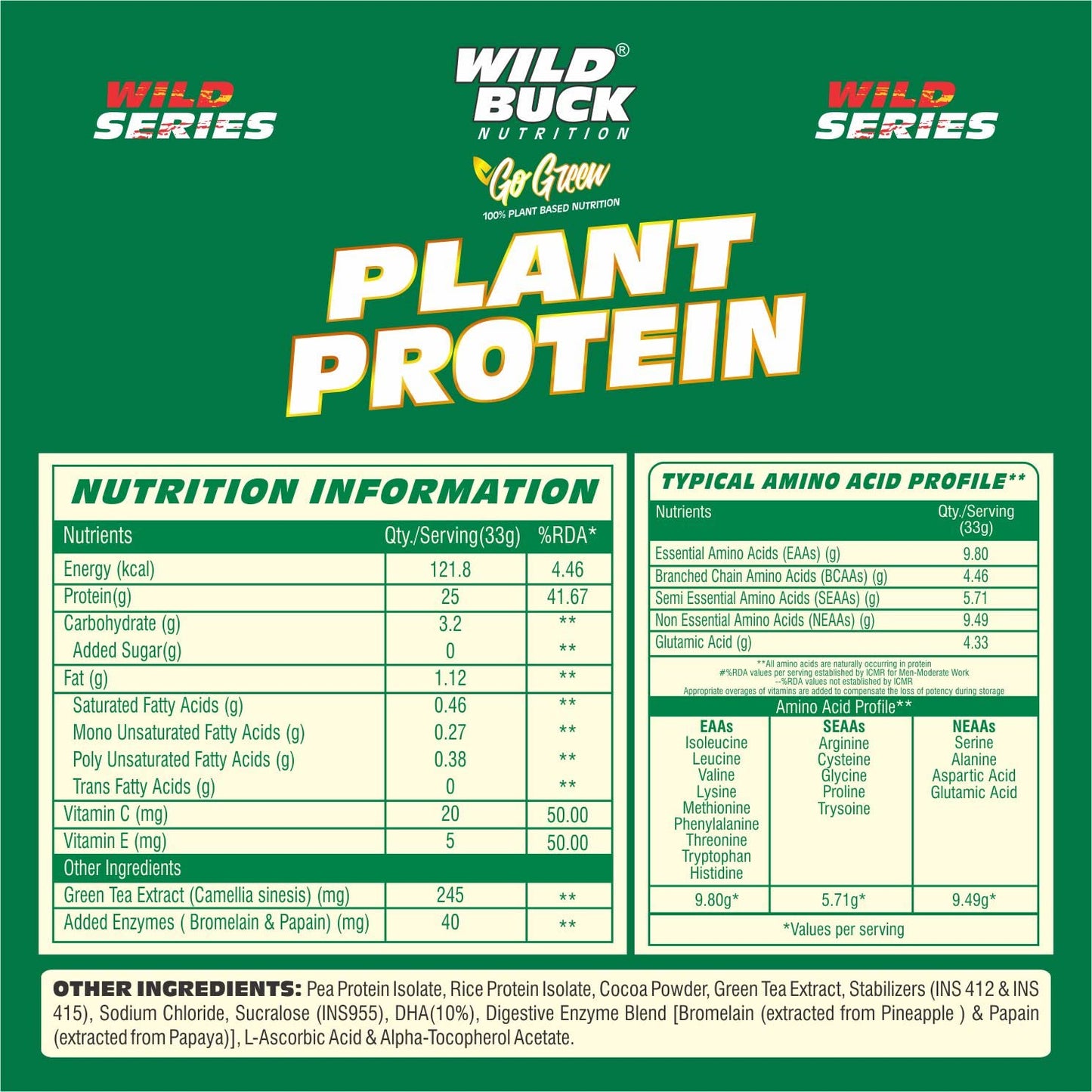 Vegan Plant Protein Powder | Made with Pea, Brown Rice | Added Digestive Enzymes