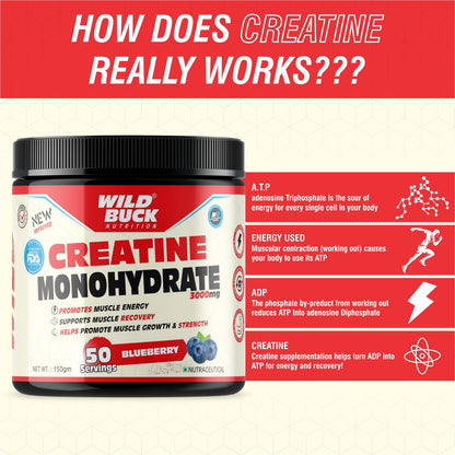 Creatine Monohydrate 3000mg | 50 Servings | Flavoured