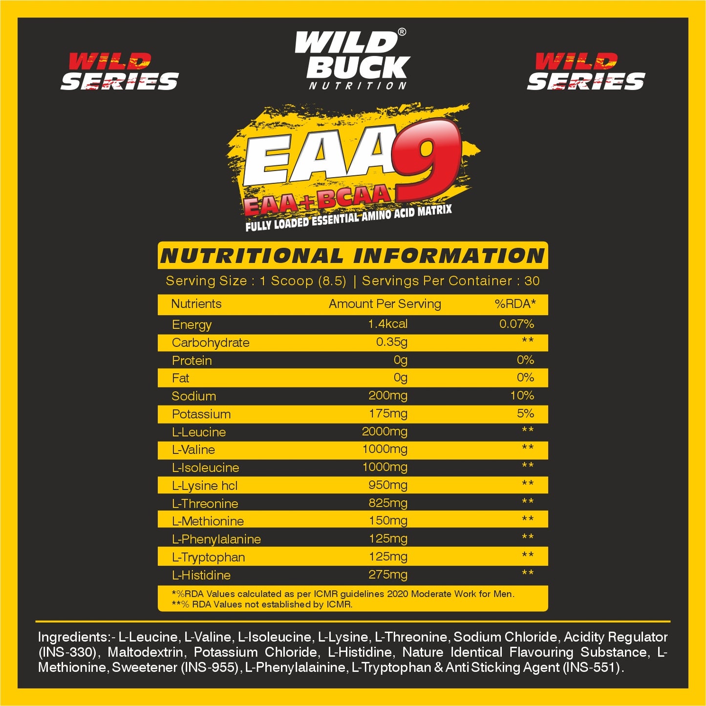 EAA-9 | All 9 Essential Amino Acids for Muscle Recovery |  30 Servings | 255g