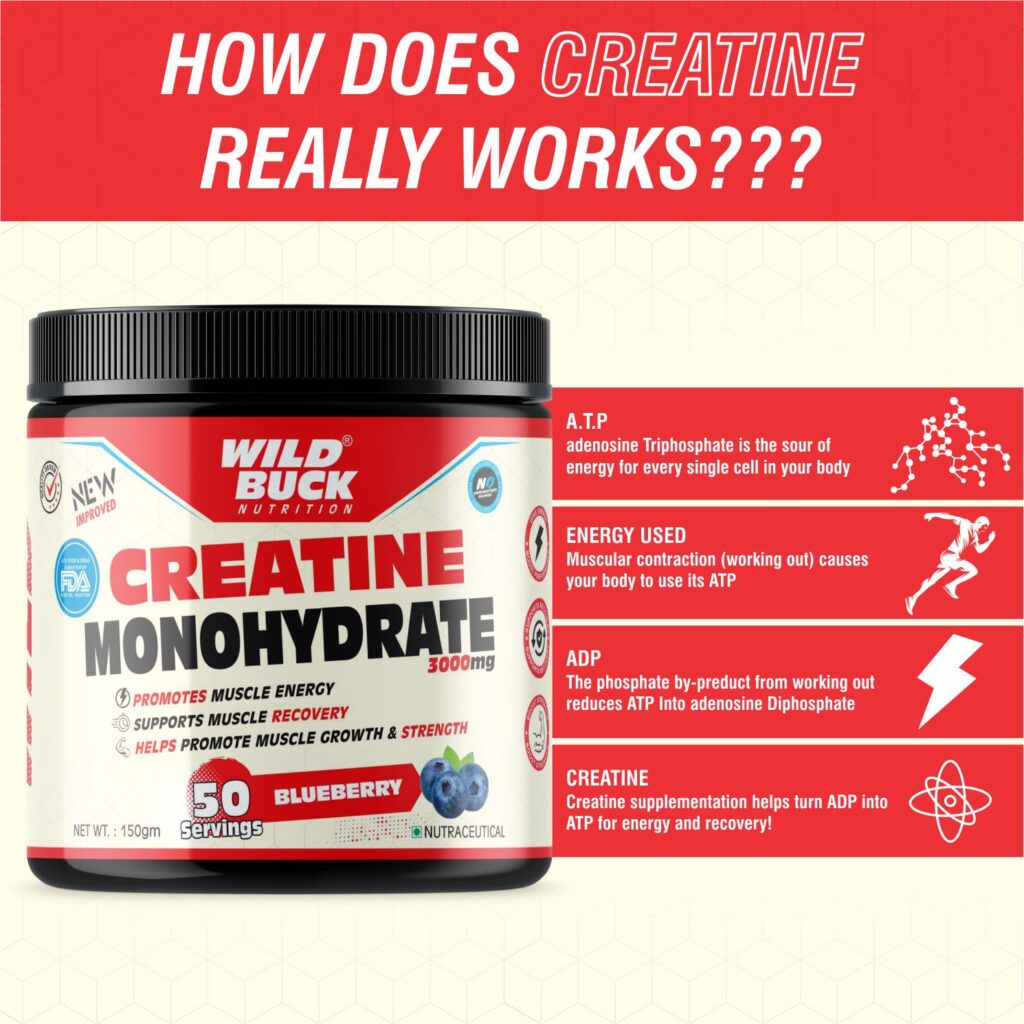 Creatine Monohydrate 3000mg [50 Servings, Flavoured] - wildbucknutrition.com