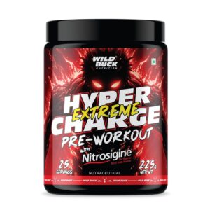 Wild Buck Hyper Charge Extreme Pre-Workout with Nitrosigine® – High Stim Energy, Pump, Strength & Focus | Energy Drink with– Beta-Alanine, L-Citrulline, Creatine, Caffeine, L-Theanine – Nitric Oxide Booster | Physical Performance for Gym or Sports [225g - 25 Servings]